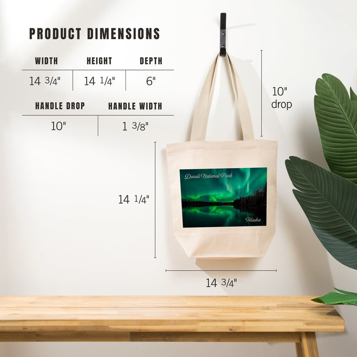 Denali National Park, Alaska, Northern Lights over Lake, Tote Bag Totes Lantern Press 