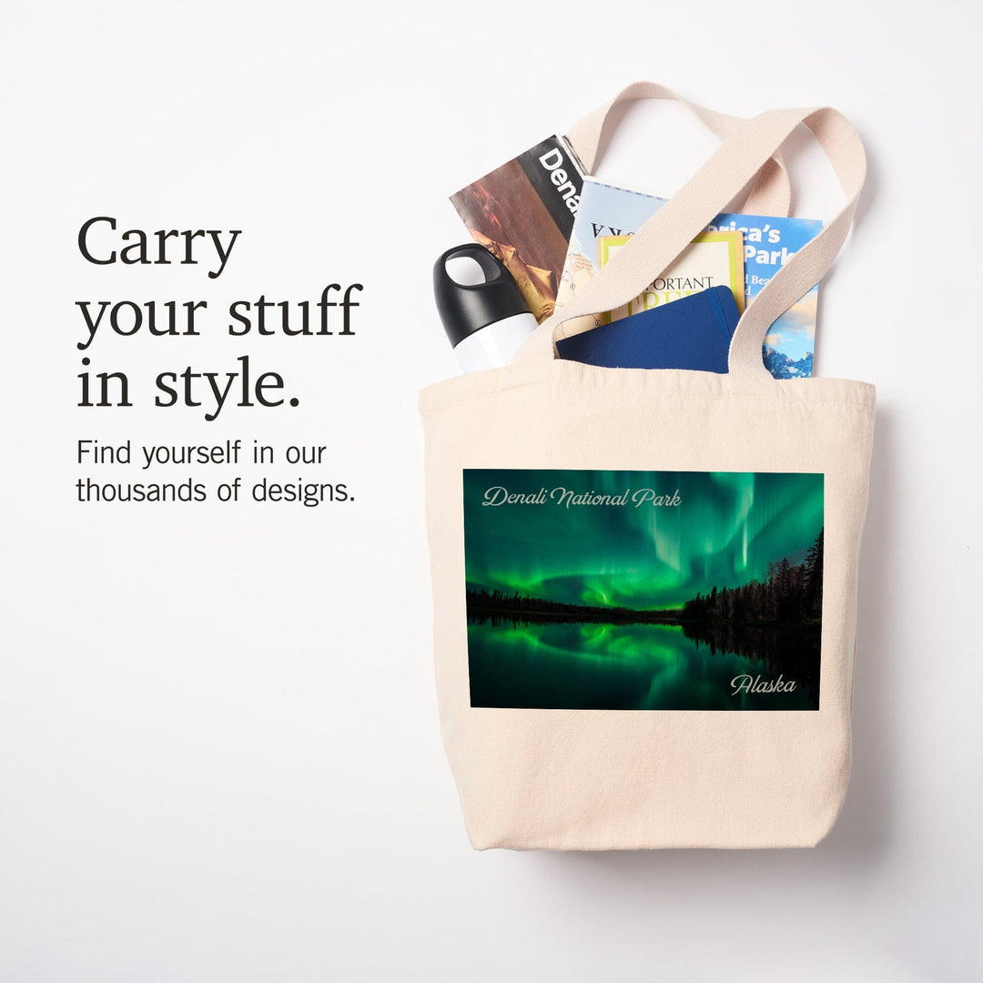 Denali National Park, Alaska, Northern Lights over Lake, Tote Bag Totes Lantern Press 