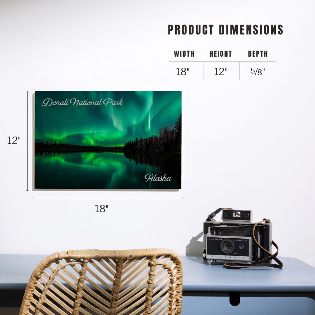 Denali National Park, Alaska, Northern Lights over Lake, Wood Signs and Postcards Wood Lantern Press 