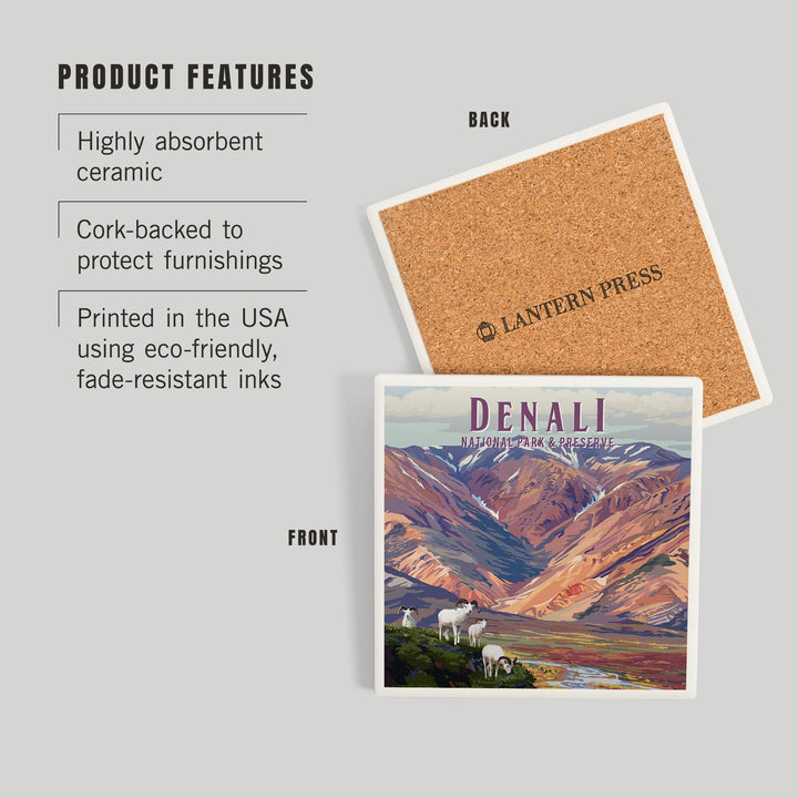 Denali National Park, Alaska, Painterly National Park Series, Coasters Coasters Lantern Press 