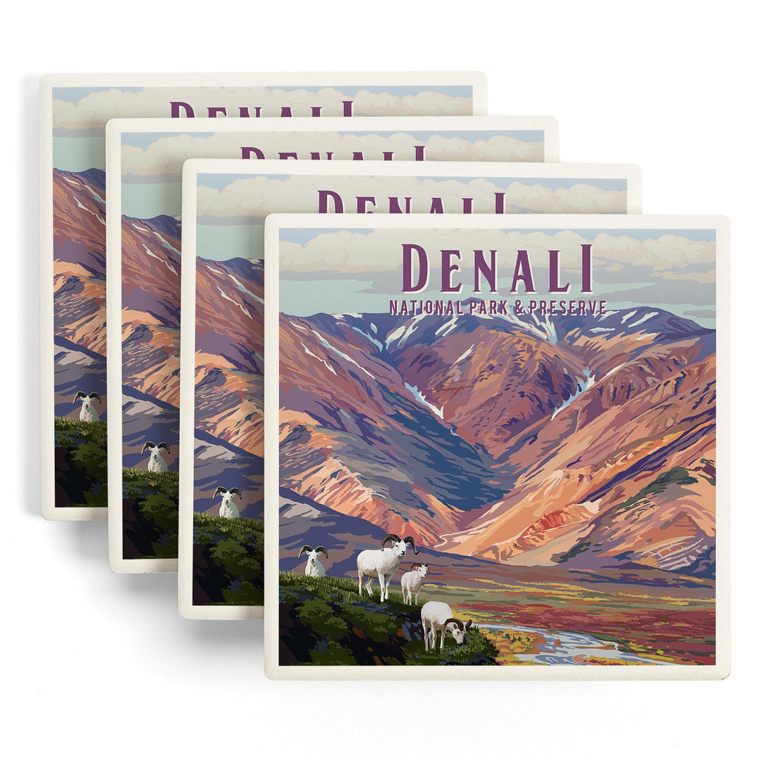 Denali National Park, Alaska, Painterly National Park Series, Coasters Coasters Lantern Press 