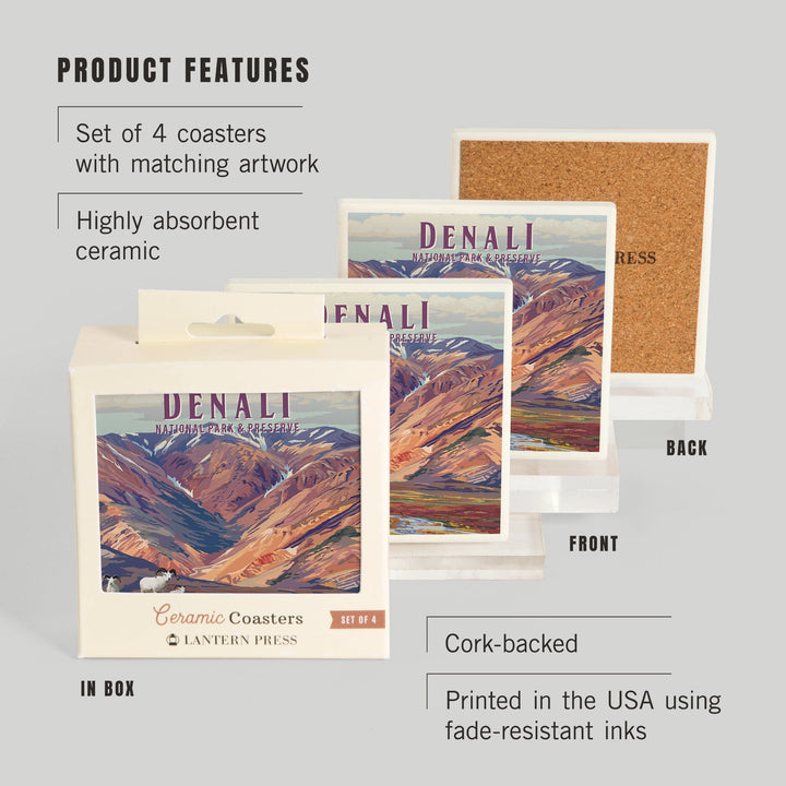 Denali National Park, Alaska, Painterly National Park Series, Coasters Coasters Lantern Press 