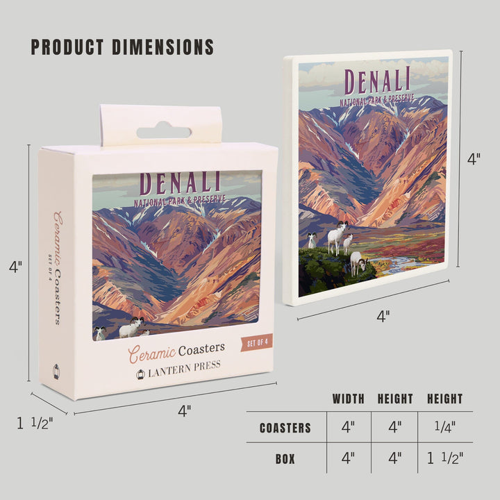 Denali National Park, Alaska, Painterly National Park Series, Coasters Coasters Lantern Press 