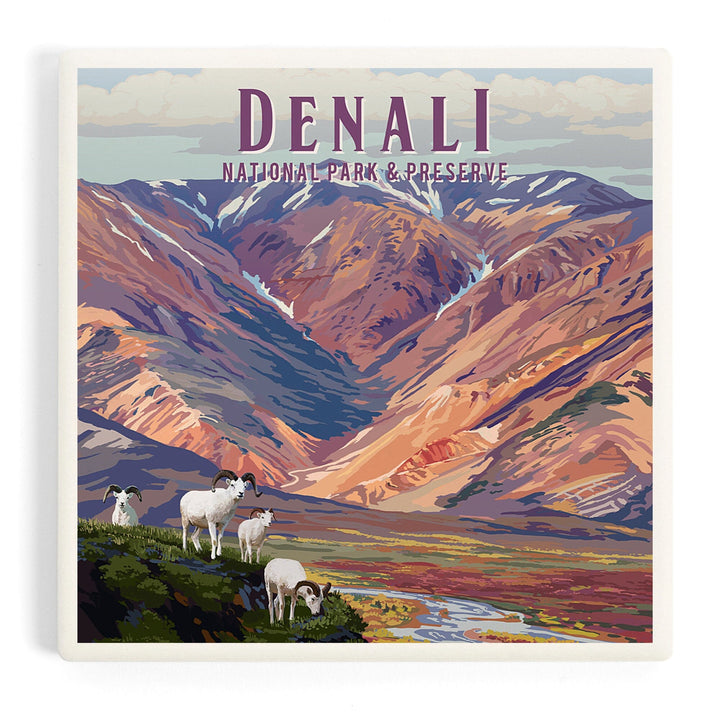 Denali National Park, Alaska, Painterly National Park Series, Coasters Coasters Lantern Press 