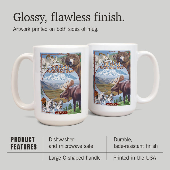 Denali National Park, Alaska, Park Views, Lantern Press Artwork, Ceramic Mug Mugs Lantern Press 