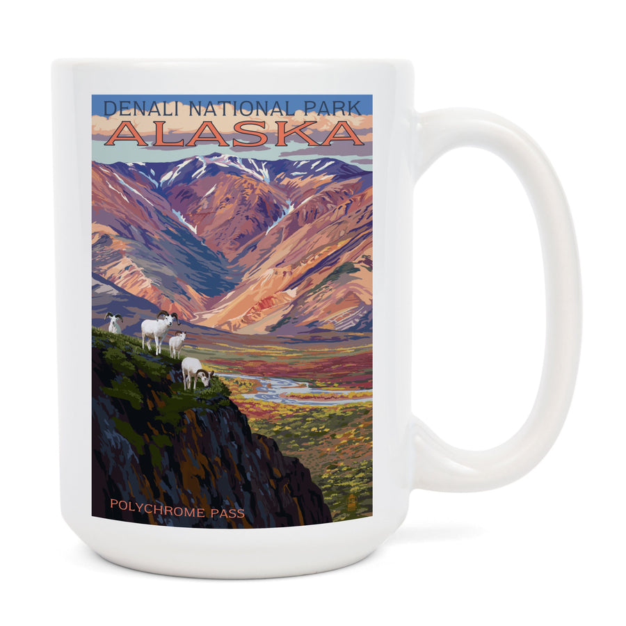 Denali National Park, Alaska, Polychrome Pass, Painterly National Park Series, Lantern Press Artwork, Ceramic Mug Mugs Lantern Press 