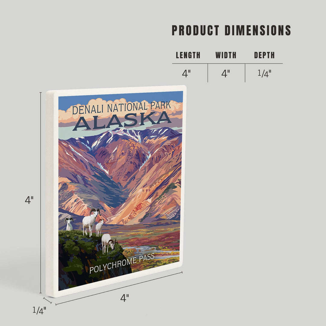 Denali National Park, Alaska, Polychrome Pass, Painterly Series, Coasters Coasters Lantern Press 
