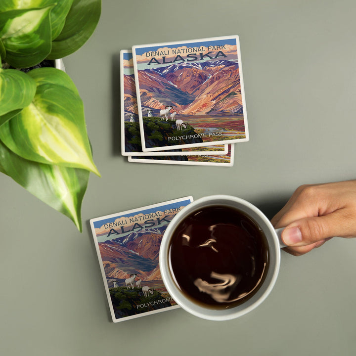 Denali National Park, Alaska, Polychrome Pass, Painterly Series, Coasters Coasters Lantern Press 