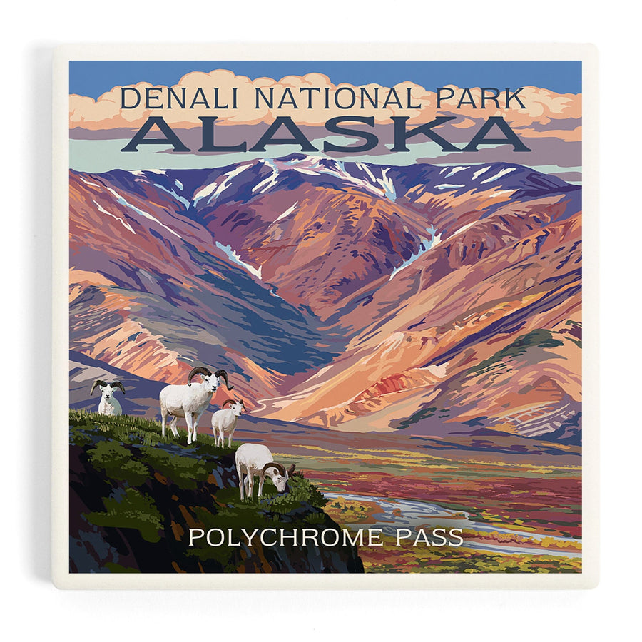 Denali National Park, Alaska, Polychrome Pass, Painterly Series, Coasters Coasters Lantern Press 