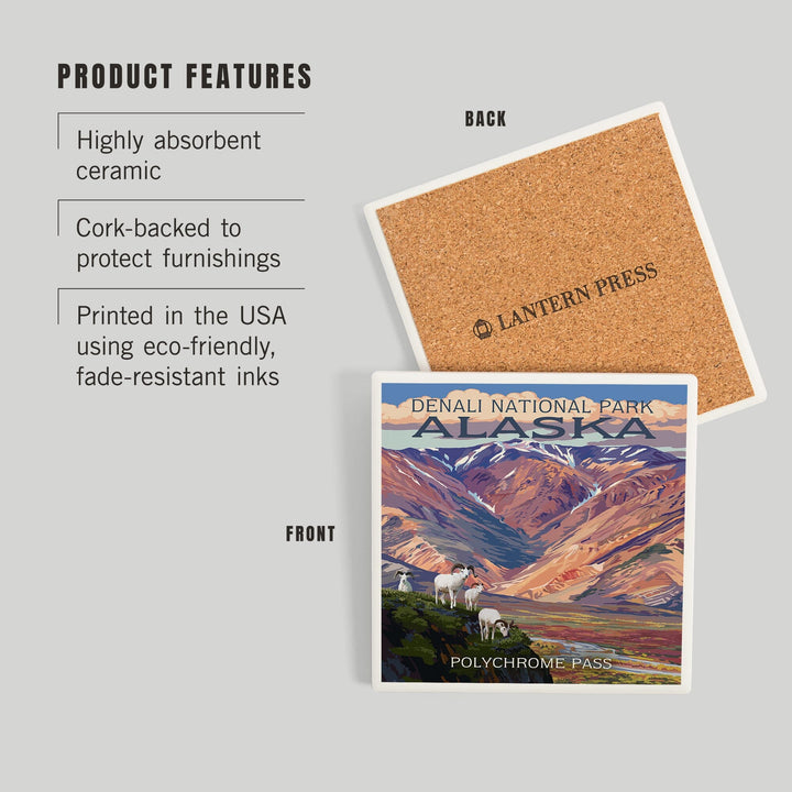 Denali National Park, Alaska, Polychrome Pass, Painterly Series, Coasters Coasters Lantern Press 