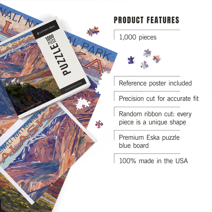 Denali National Park, Alaska, Polychrome Pass, Painterly Series, Jigsaw Puzzle Puzzle Lantern Press 