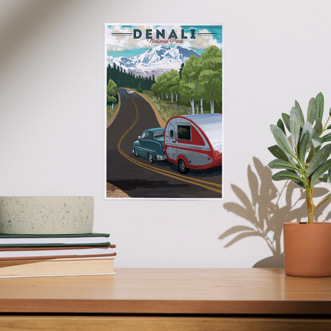 Denali National Park, Alaska, Retro Camper on Road, Art & Giclee Prints Art Lantern Press 