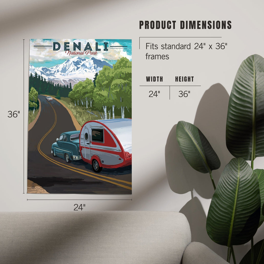 Denali National Park, Alaska, Retro Camper on Road, Art & Giclee Prints Art Lantern Press 