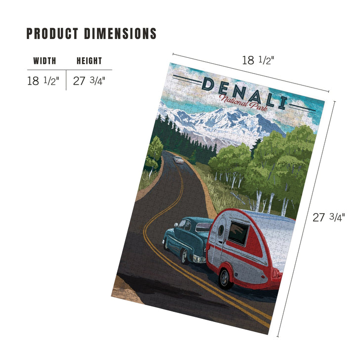 Denali National Park, Alaska, Retro Camper on Road, Jigsaw Puzzle Puzzle Lantern Press 