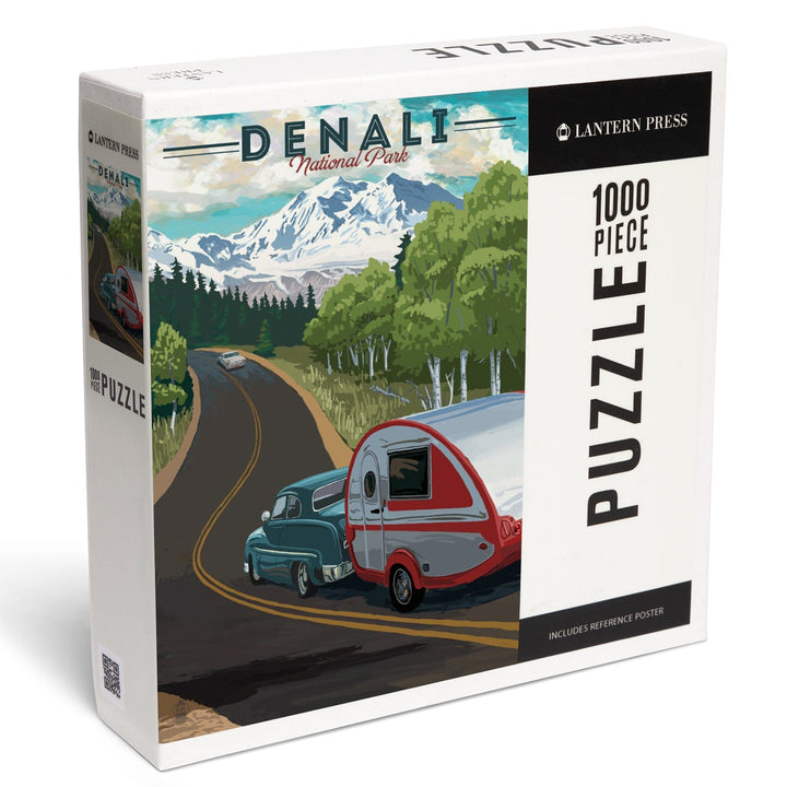 Denali National Park, Alaska, Retro Camper on Road, Jigsaw Puzzle Puzzle Lantern Press 