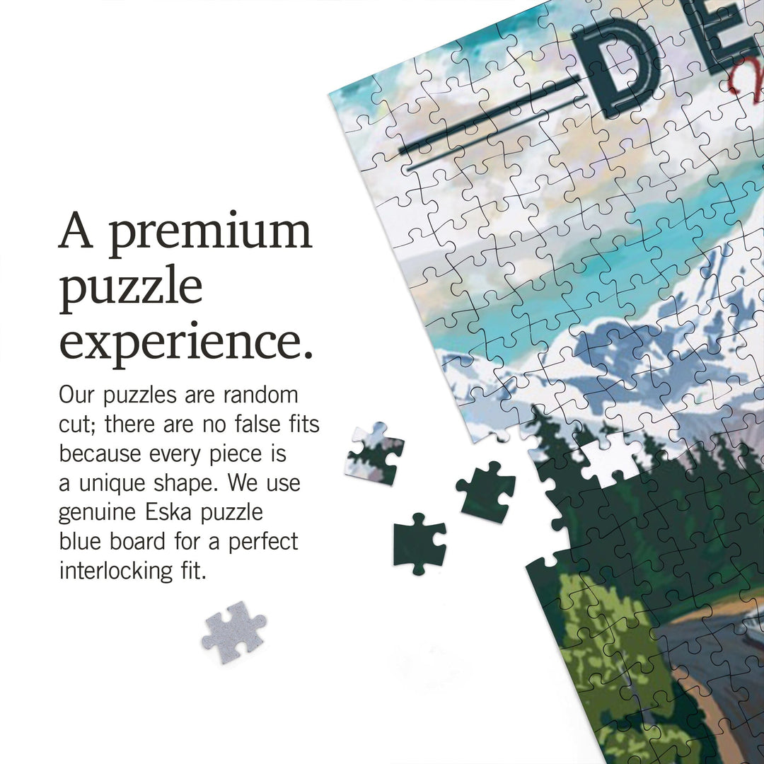 Denali National Park, Alaska, Retro Camper on Road, Jigsaw Puzzle Puzzle Lantern Press 