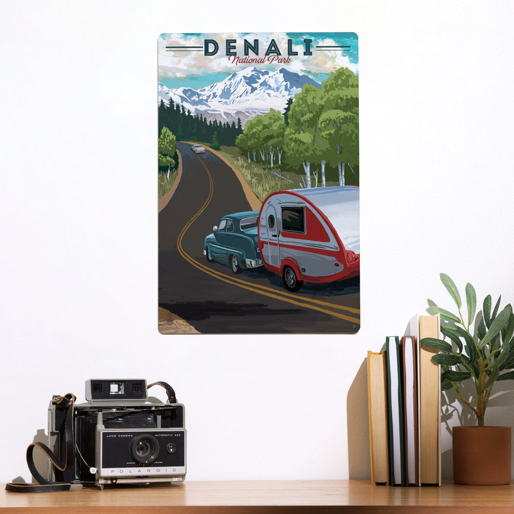 Denali National Park, Alaska, Retro Camper on Road, Metal Signs Metal Lantern Press 