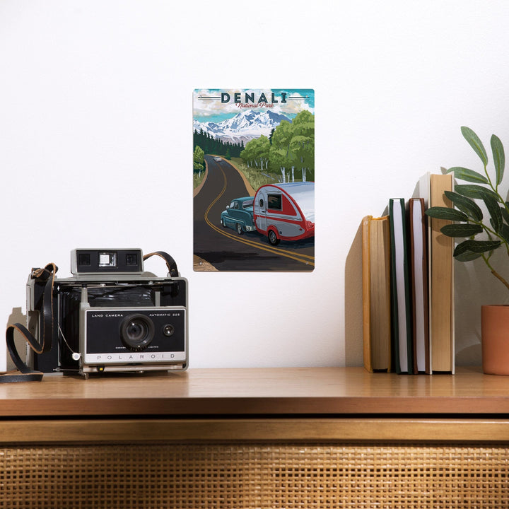Denali National Park, Alaska, Retro Camper on Road, Metal Signs Metal Lantern Press 