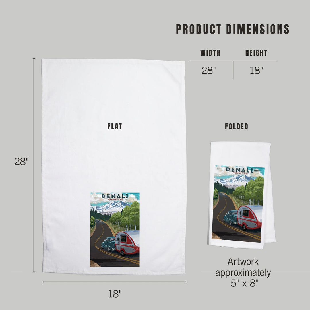 Denali National Park, Alaska, Retro Camper on Road, Organic Cotton Kitchen Tea Towels Kitchen Lantern Press 