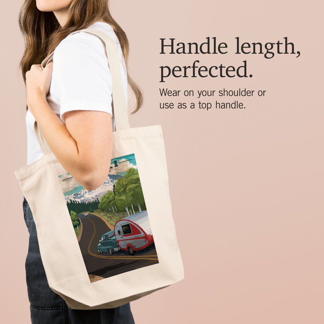 Denali National Park, Alaska, Retro Camper on Road, Tote Bag Totes Lantern Press 