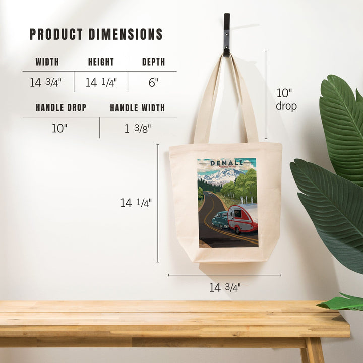 Denali National Park, Alaska, Retro Camper on Road, Tote Bag Totes Lantern Press 