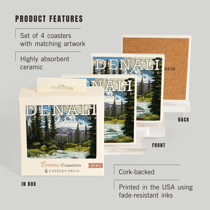 Denali National Park, Alaska, River Rafting, Coasters Coasters Lantern Press 