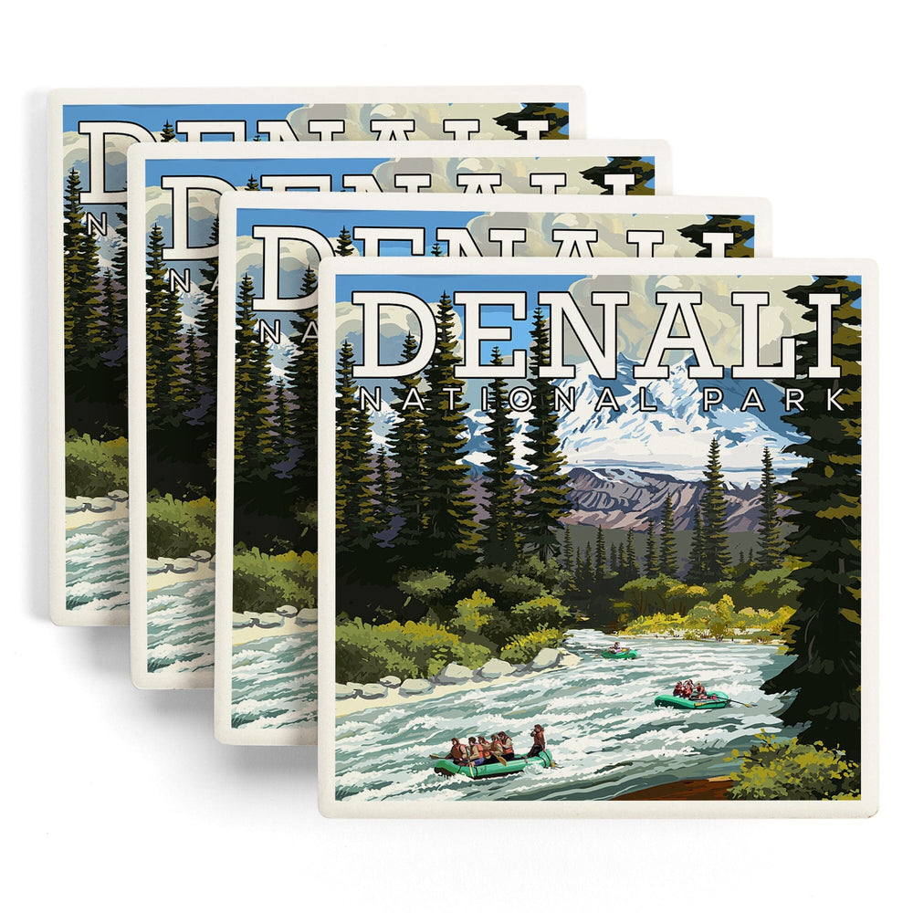 Denali National Park, Alaska, River Rafting, Coasters Coasters Lantern Press 
