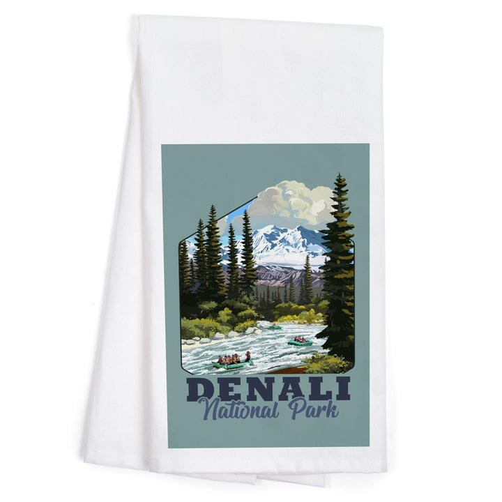 Denali National Park, Alaska, River Rafting, Contour, Organic Cotton Kitchen Tea Towels Kitchen Lantern Press 