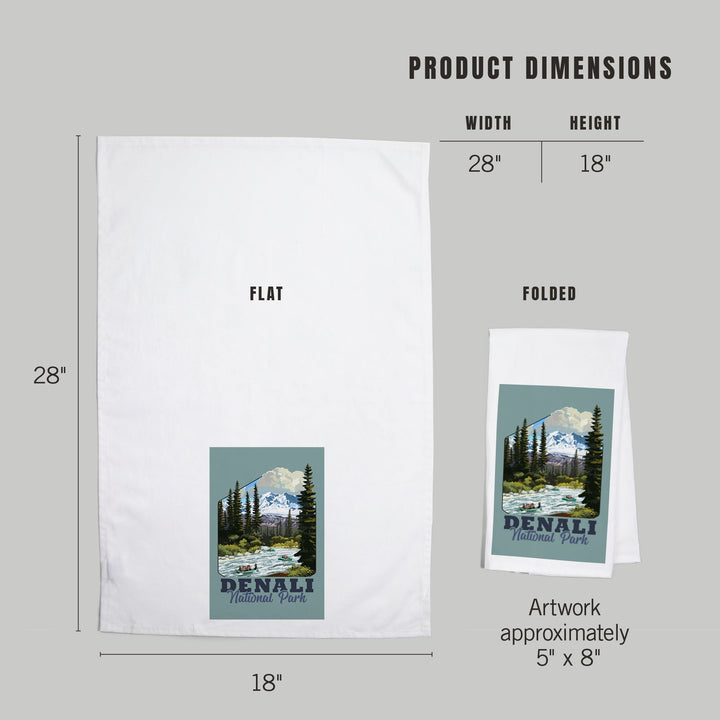 Denali National Park, Alaska, River Rafting, Contour, Organic Cotton Kitchen Tea Towels - Lantern Press