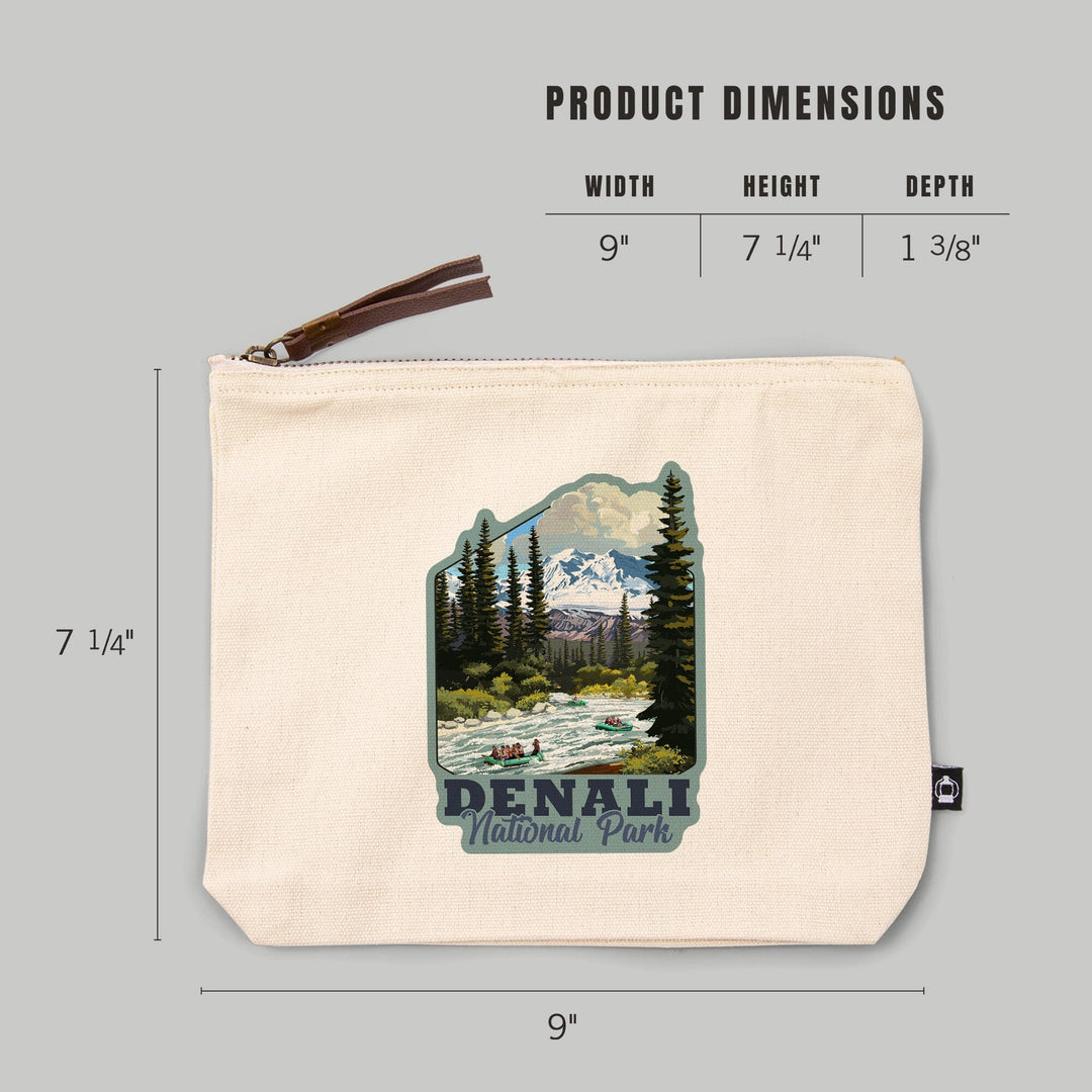 Denali National Park, Alaska, River Rafting, Organic Cotton Zipper Pouch, Go Bag Go Bag Lantern Press 