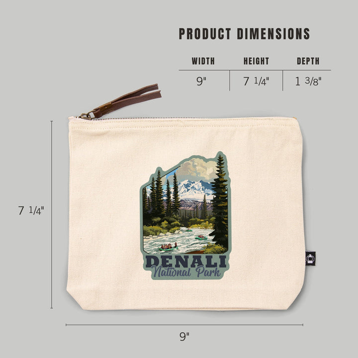Denali National Park, Alaska, River Rafting, Organic Cotton Zipper Pouch, Go Bag Go Bag Lantern Press 