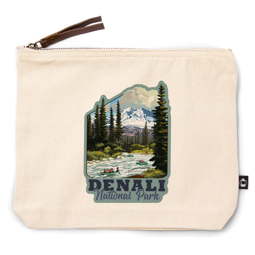 Denali National Park, Alaska, River Rafting, Organic Cotton Zipper Pouch, Go Bag Go Bag Lantern Press 
