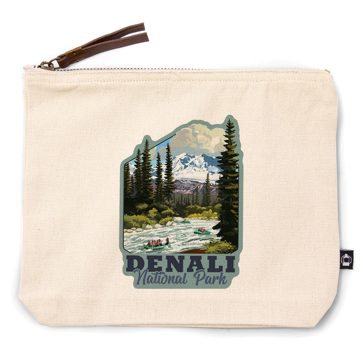 Denali National Park, Alaska, River Rafting, Organic Cotton Zipper Pouch, Go Bag Go Bag Lantern Press 