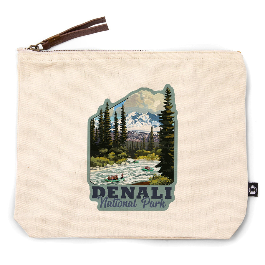 Denali National Park, Alaska, River Rafting, Organic Cotton Zipper Pouch, Go Bag Go Bag Lantern Press 