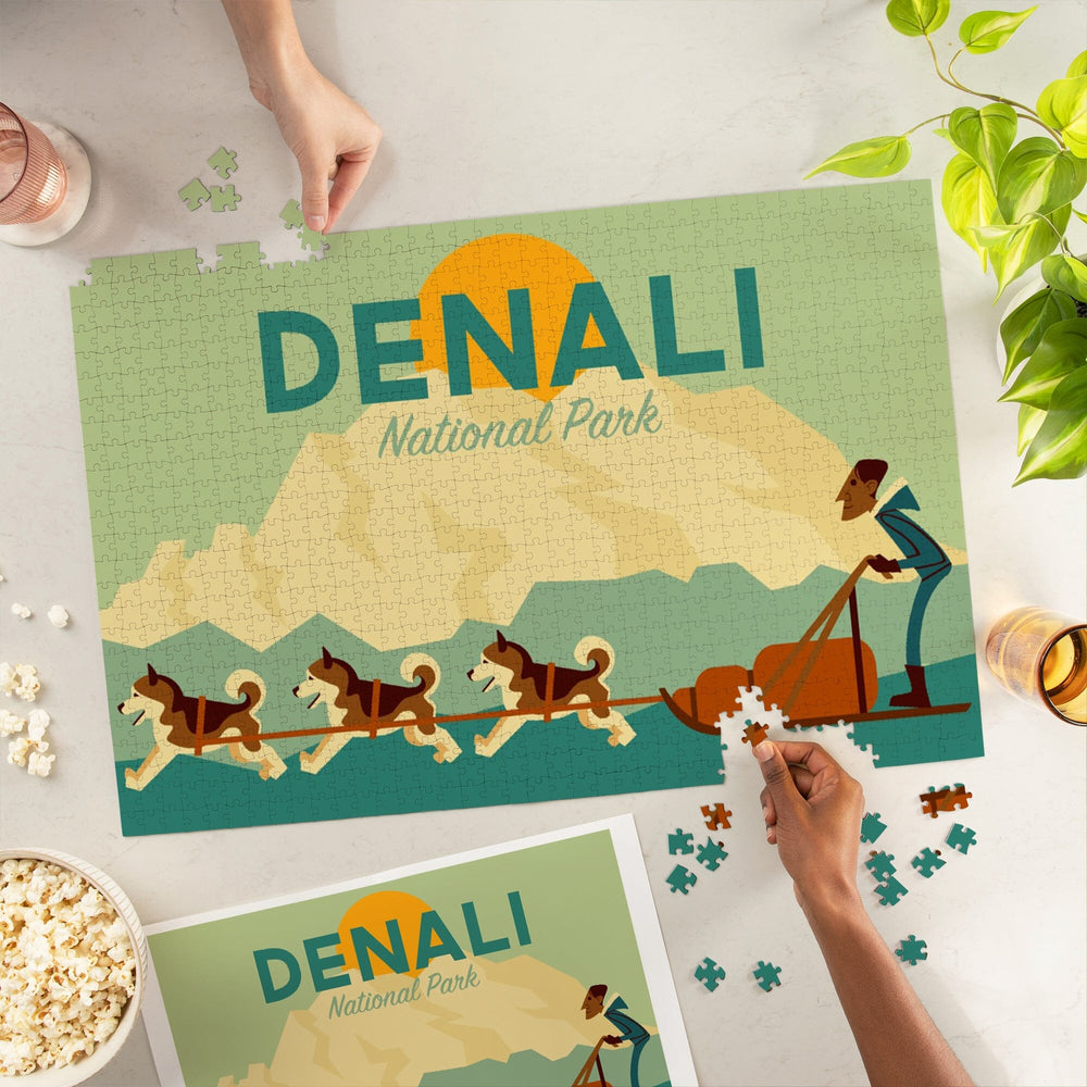 Denali National Park, Alaska, Sled Dog Team, Geometric, Jigsaw Puzzle Puzzle Lantern Press 