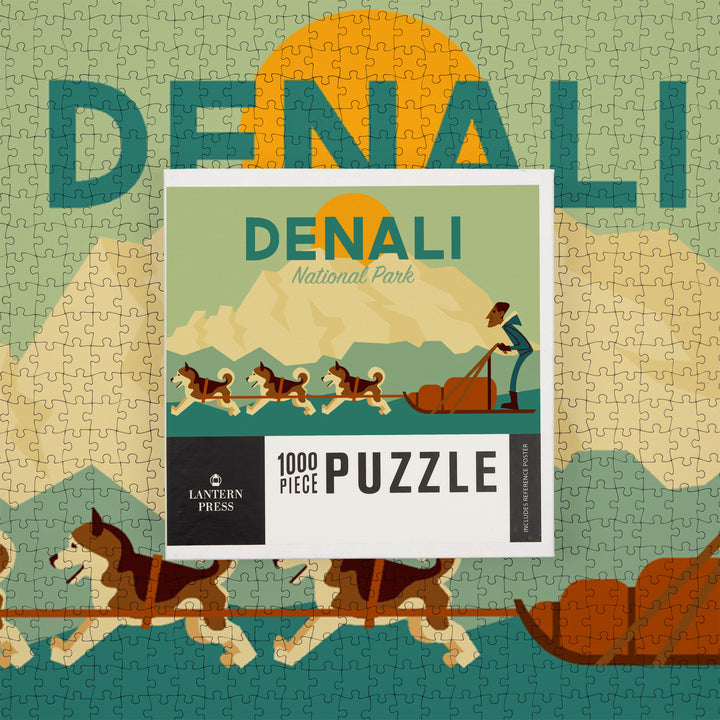 Denali National Park, Alaska, Sled Dog Team, Geometric, Jigsaw Puzzle Puzzle Lantern Press 