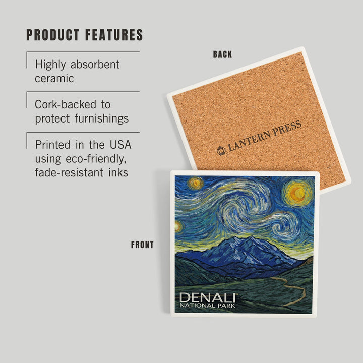 Denali National Park, Alaska, Starry Night National Park Series, Coasters Coasters Lantern Press 