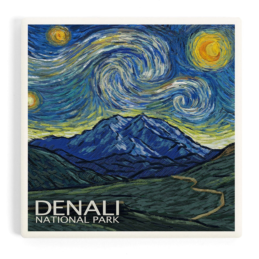 Denali National Park, Alaska, Starry Night National Park Series, Coasters Coasters Lantern Press 