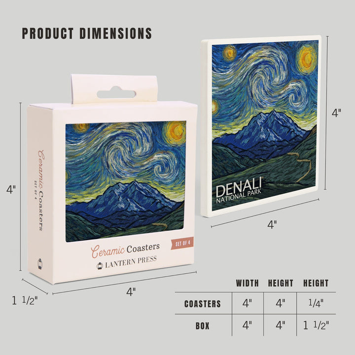 Denali National Park, Alaska, Starry Night National Park Series, Coasters Coasters Lantern Press 