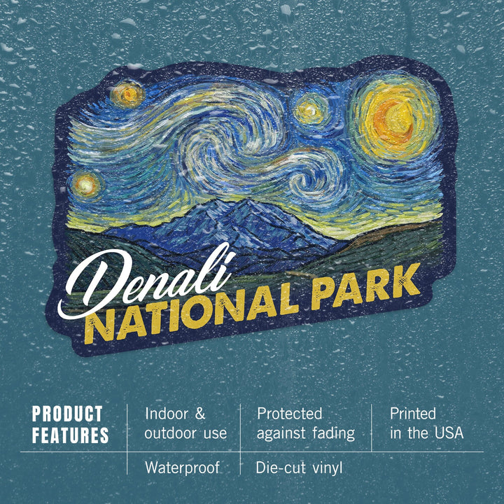Denali National Park, Alaska, Starry Night National Park Series, Contour, Lantern Press Artwork, Vinyl Sticker Sticker Lantern Press 