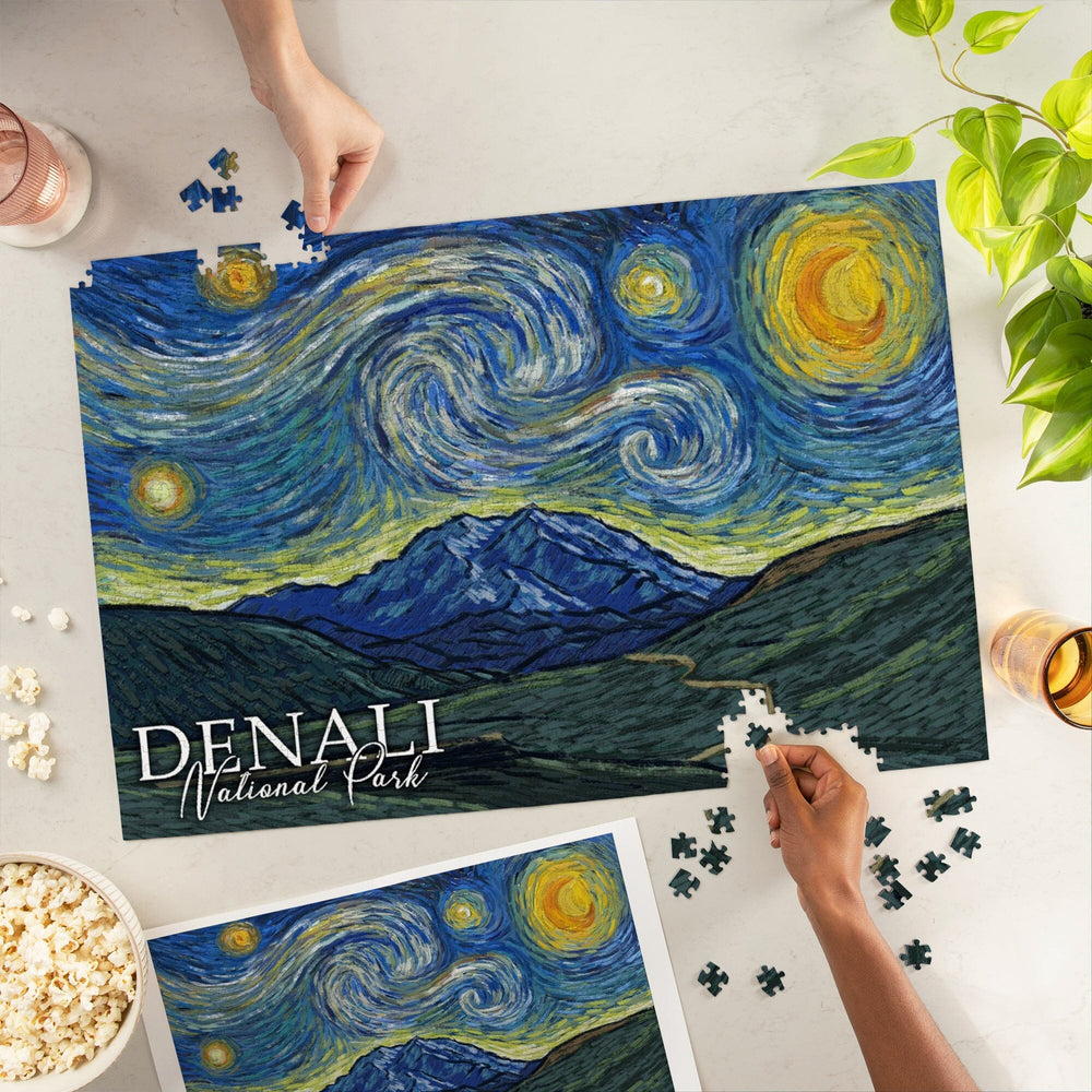 Denali National Park, Alaska, Starry Night National Park Series, Jigsaw Puzzle Puzzle Lantern Press 