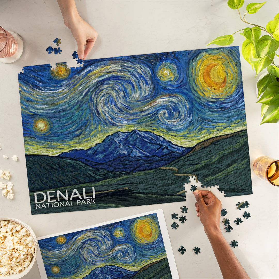 Denali National Park, Alaska, Starry Night National Park Series, Jigsaw Puzzle Puzzle Lantern Press 