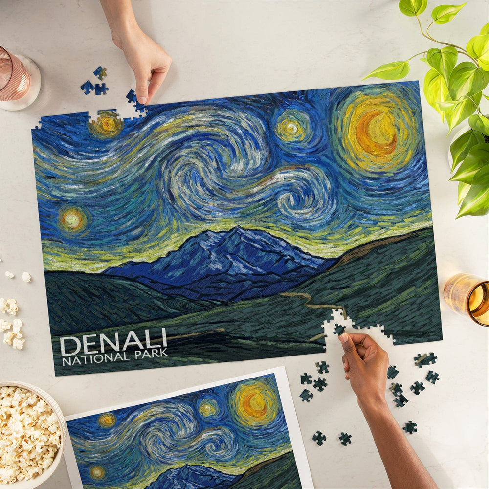 Denali National Park, Alaska, Starry Night National Park Series, Jigsaw Puzzle Puzzle Lantern Press 