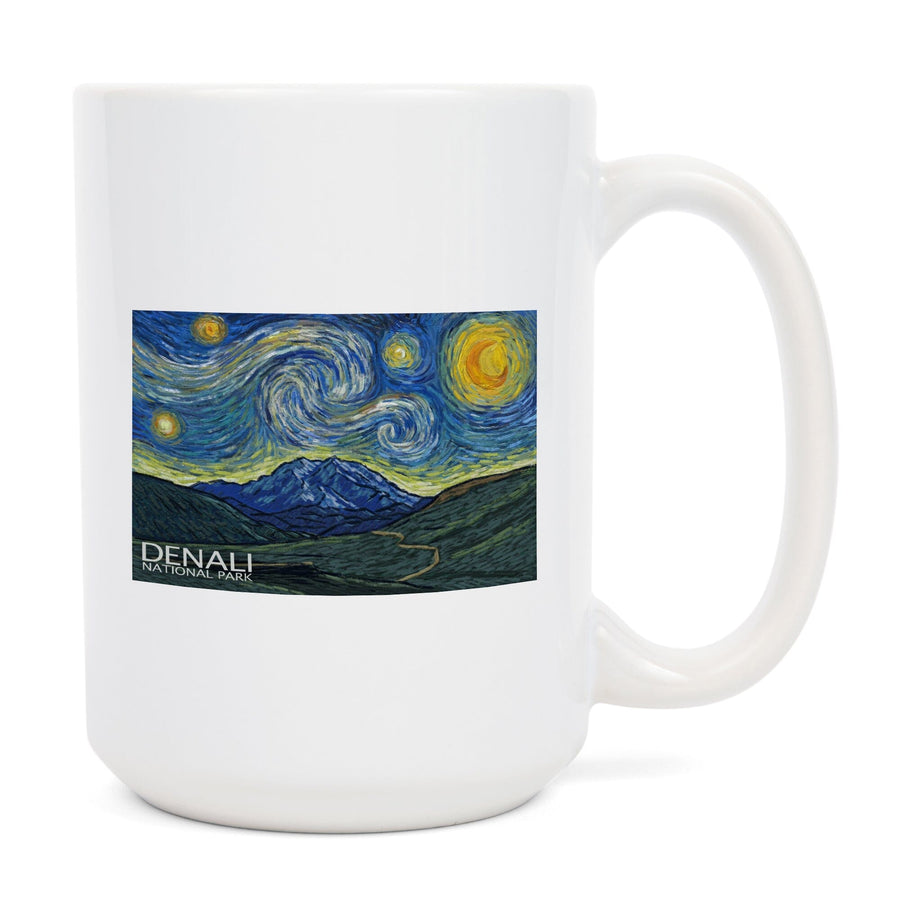 Denali National Park, Alaska, Starry Night National Park Series, Lantern Press Artwork, Ceramic Mug Mugs Lantern Press 