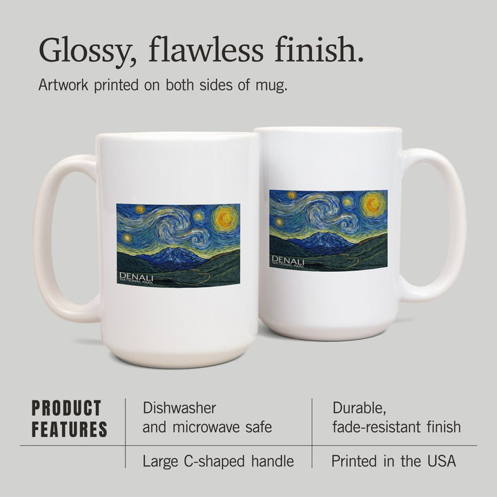 Denali National Park, Alaska, Starry Night National Park Series, Lantern Press Artwork, Ceramic Mug Mugs Lantern Press 