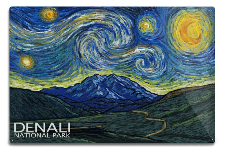 Denali National Park, Alaska, Starry Night National Park Series, Metal Signs Metal Lantern Press 12x18 Metal Sign 