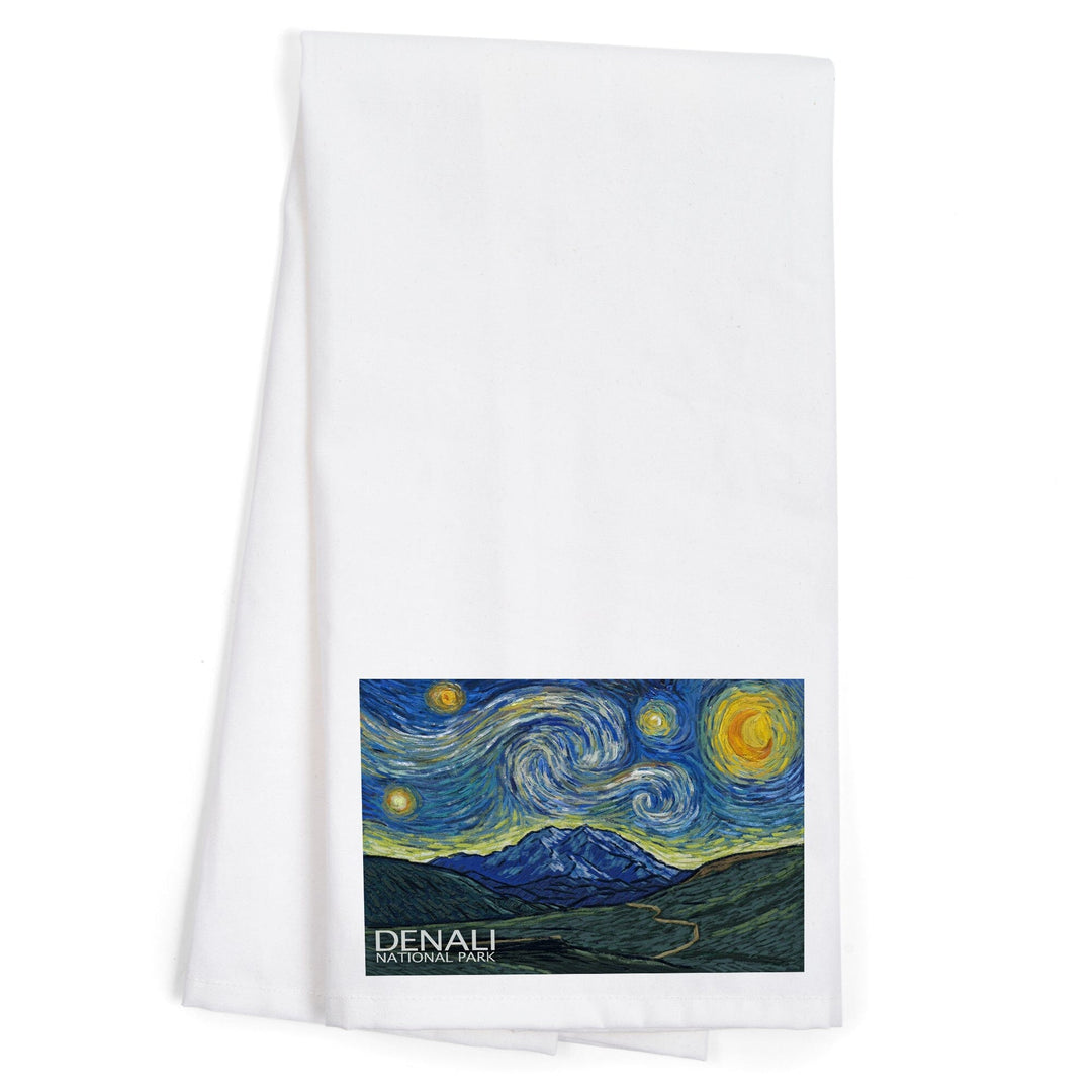 Denali National Park, Alaska, Starry Night National Park Series, Organic Cotton Kitchen Tea Towels Kitchen Lantern Press 