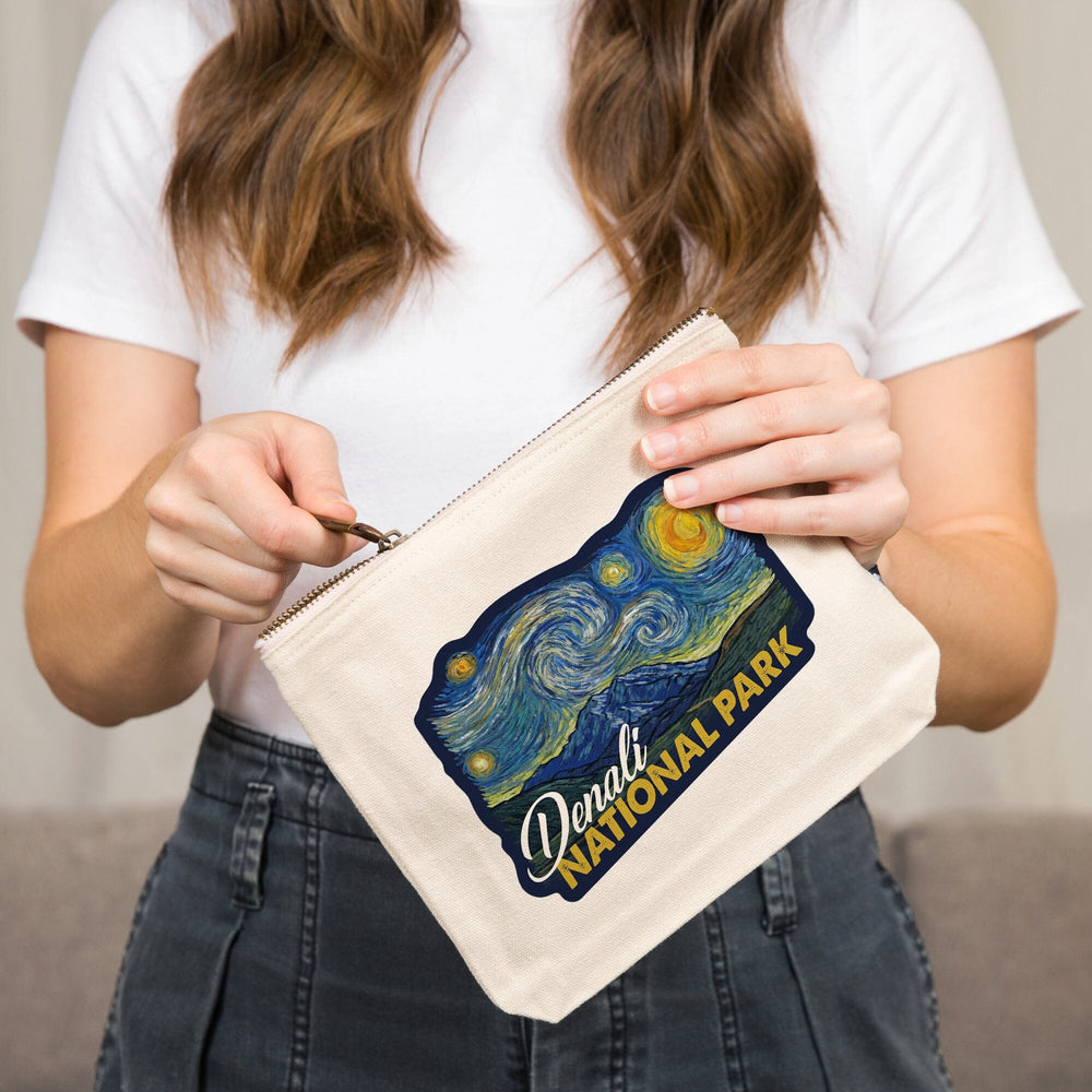 Denali National Park, Alaska, Starry Night National Park Series,, Organic Cotton Zipper Pouch, Go Bag Go Bag Lantern Press 