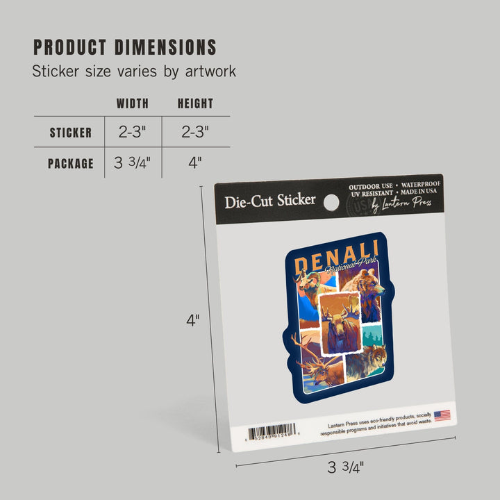 Denali National Park, Alaska, Vivid Animals, Contour, Vinyl Sticker Sticker Lantern Press 