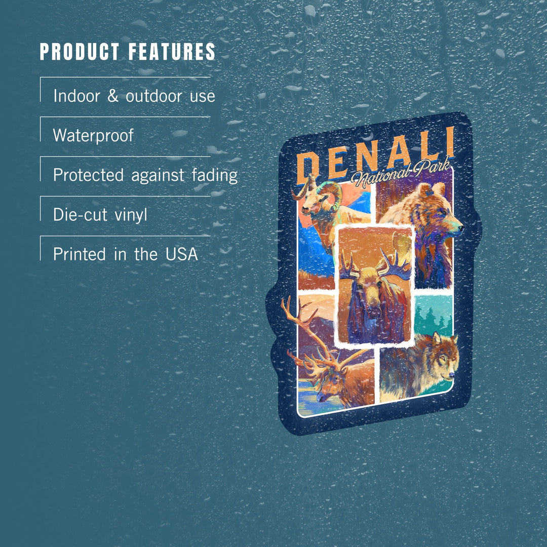 Denali National Park, Alaska, Vivid Animals, Contour, Vinyl Sticker Sticker Lantern Press 